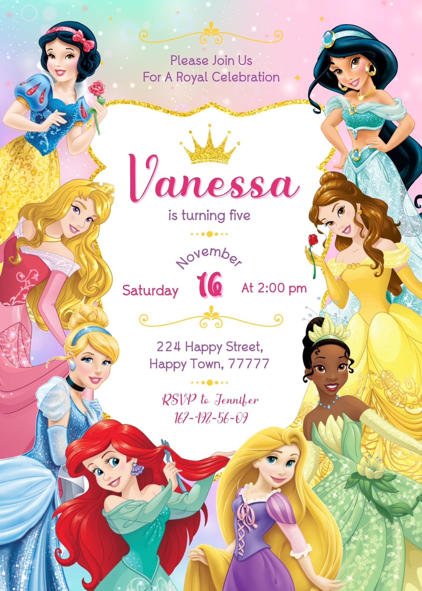 Disney Princess customizable invitation template | Share or Print | girl | GW090