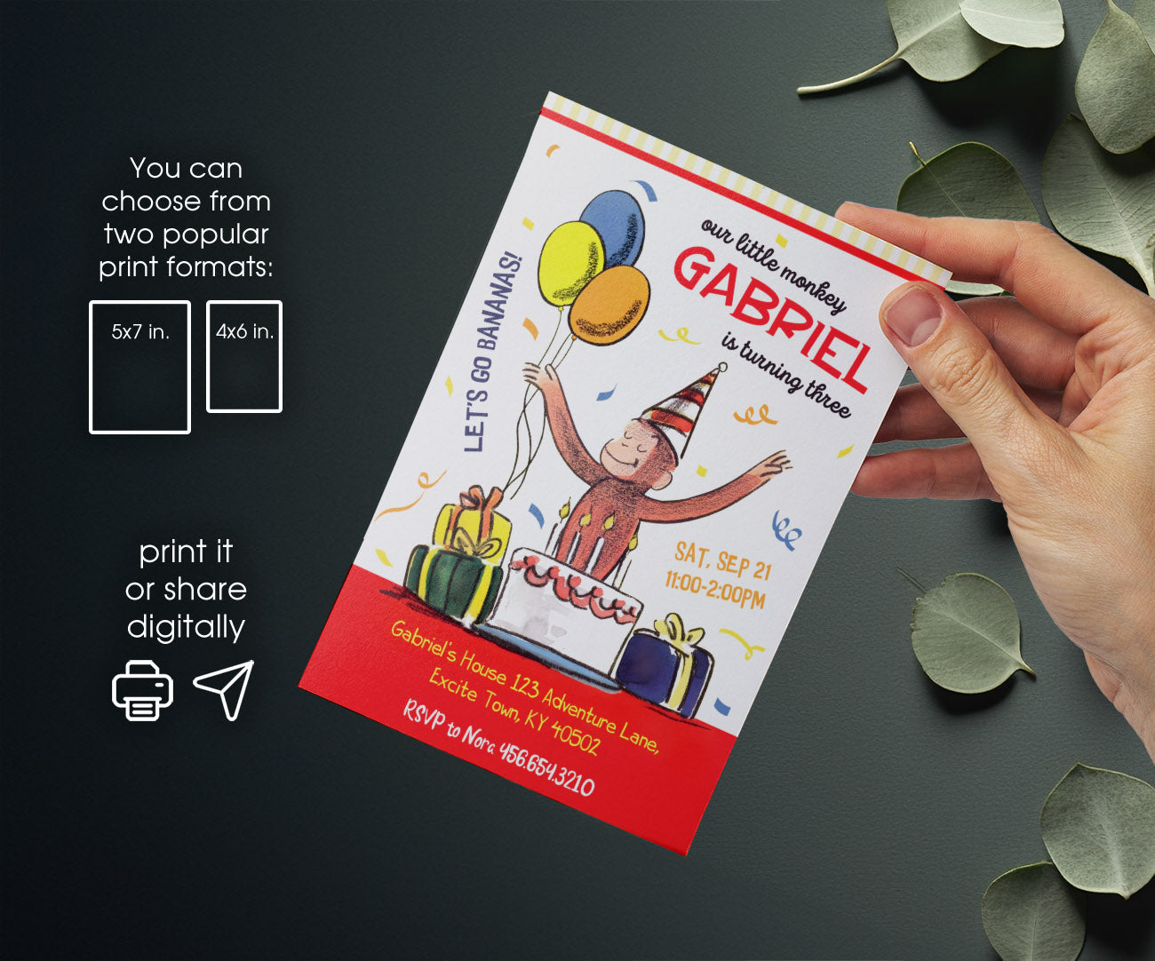 Curious George Monkey customizable invitation template | Share or Print | ID997