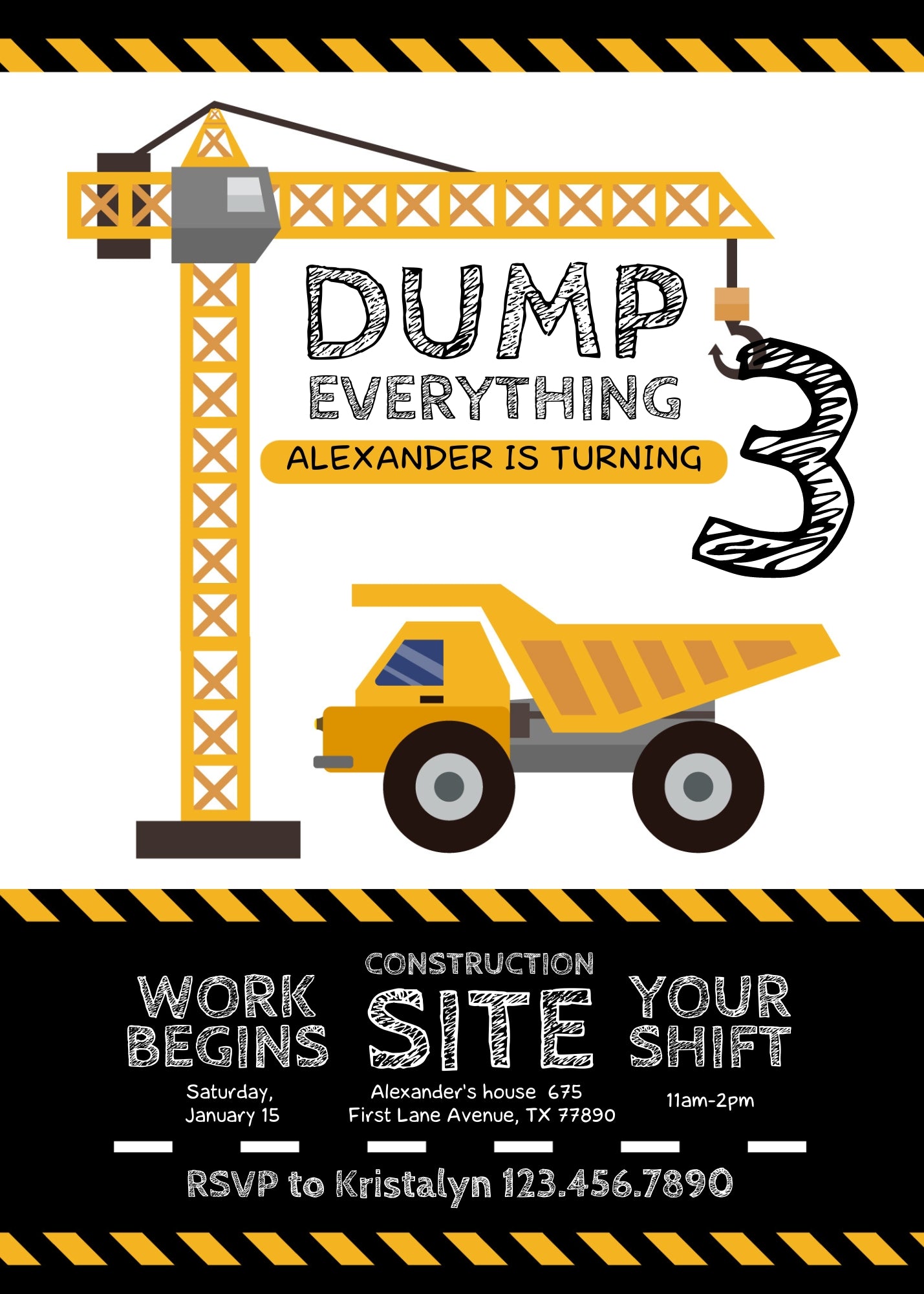 Dump Truck Construction customizable invitation template | Share or Print | boy | NO701