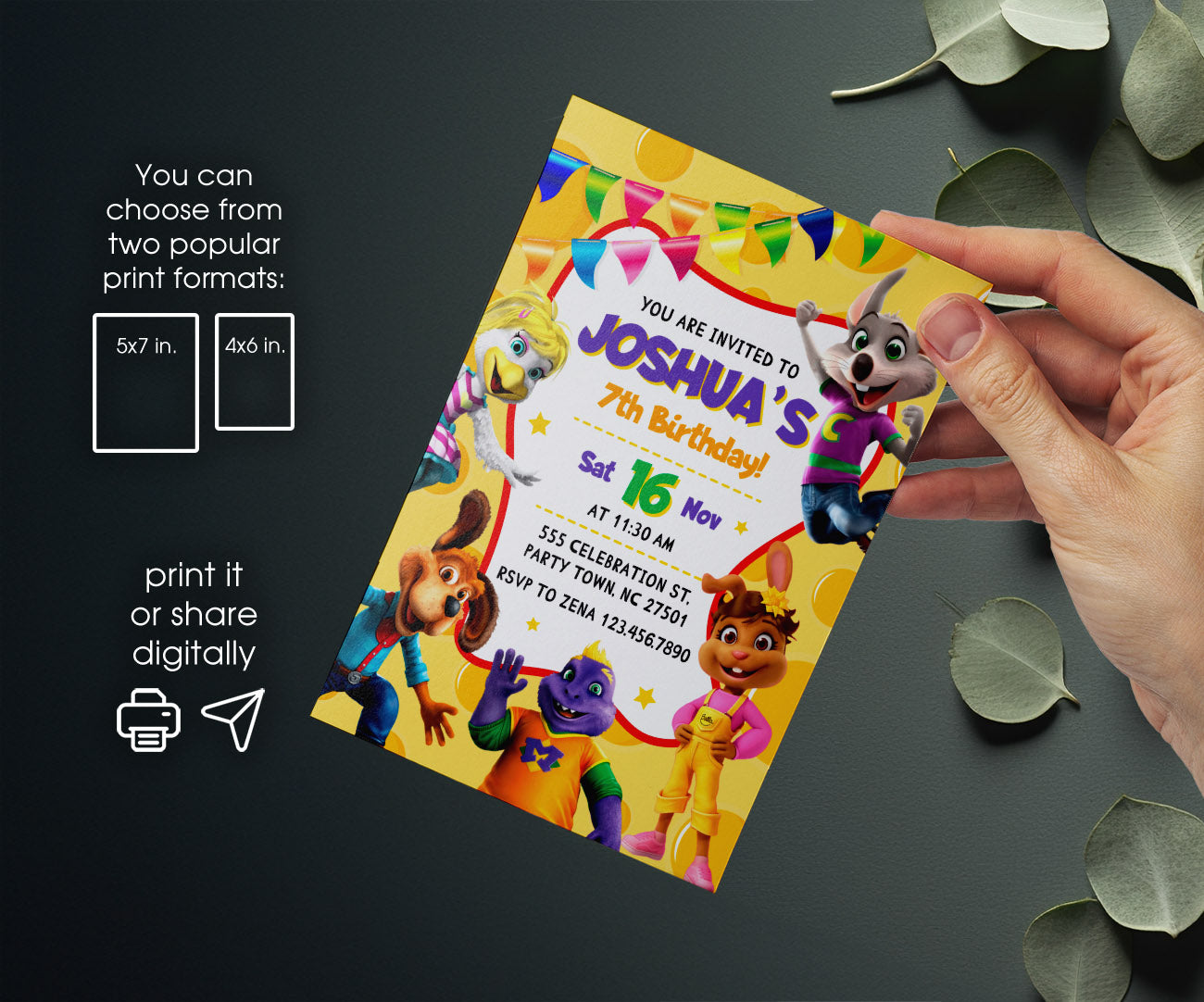 Chuck E. Cheese customizable invitation template | Share or Print | QU709