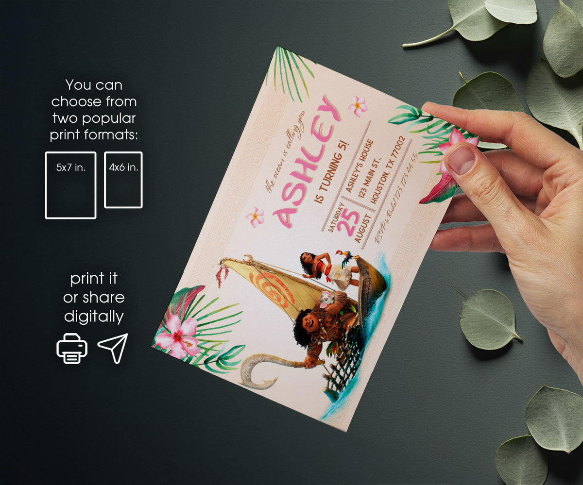Moana Princess customizable invitation template | Share or Print | girl | WI895