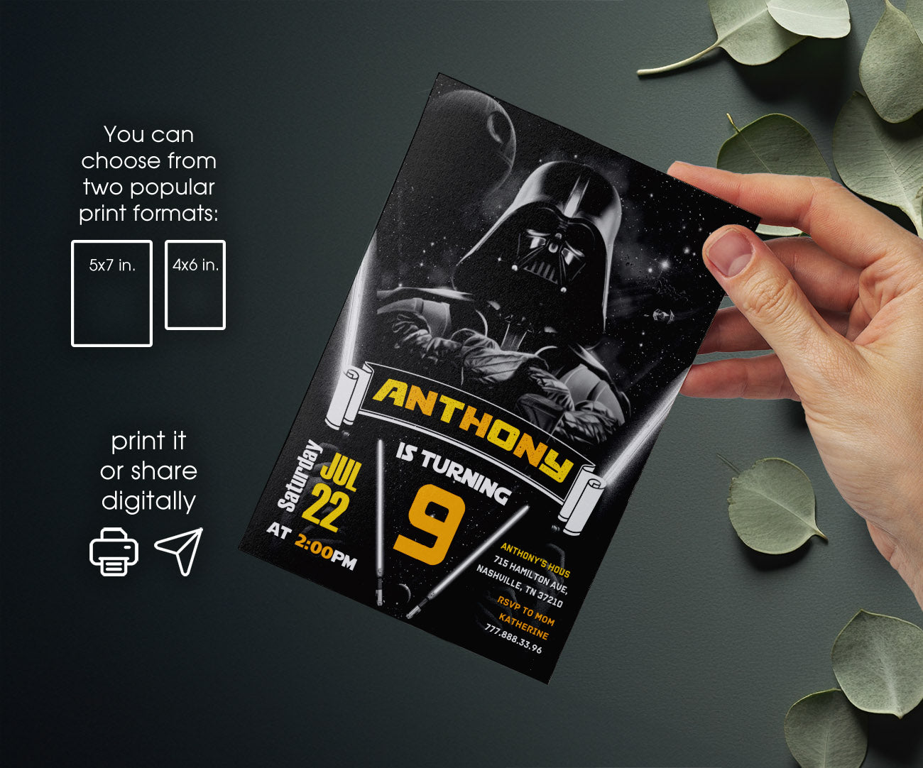 Star Wars Darth Vader customizable invitation template | Share or Print | boy | KZ113