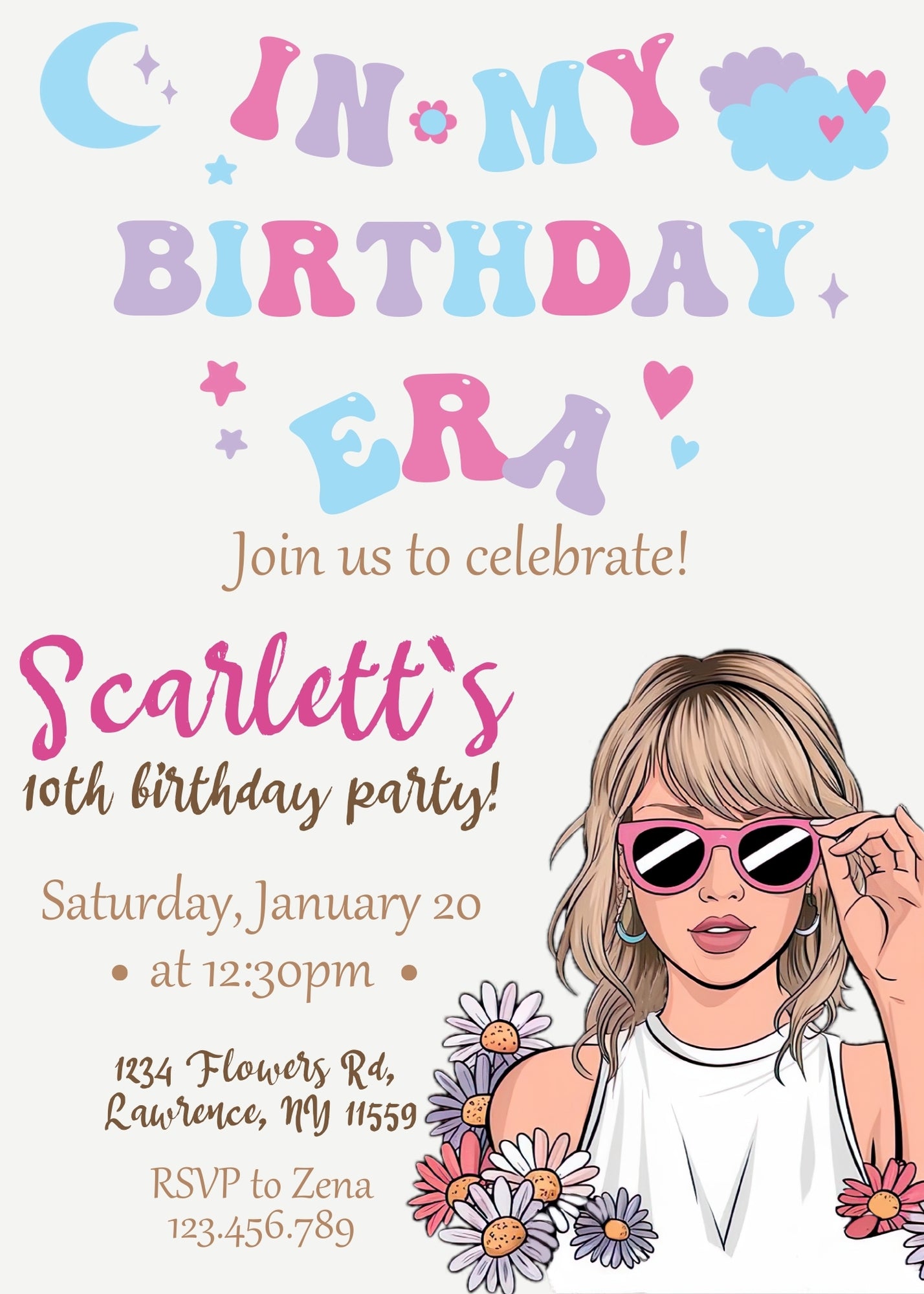 Taylor Swift Eras Tour customizable invitation template | Share or Print | girl | QP297