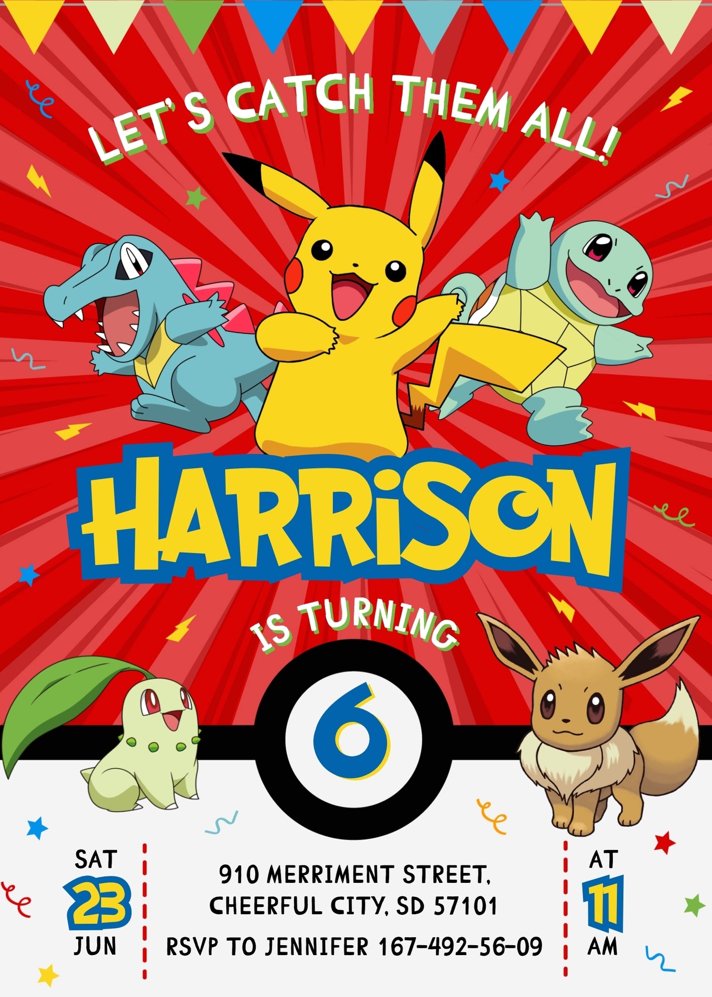 Pokemon Pikachu customizable invitation template | Share or Print | BU081