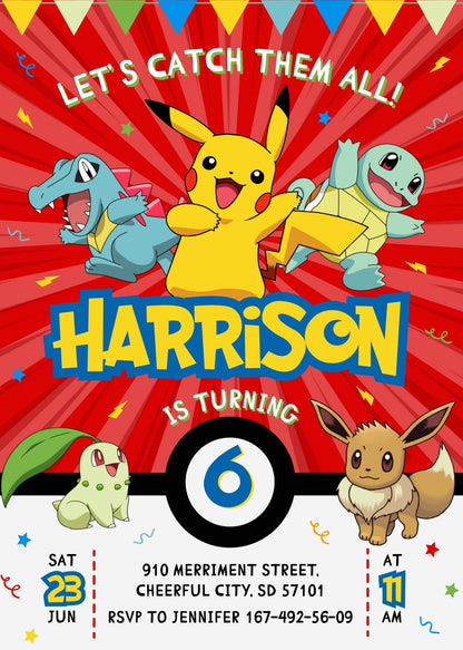 Pokemon Pikachu customizable invitation template | Share or Print | BU081