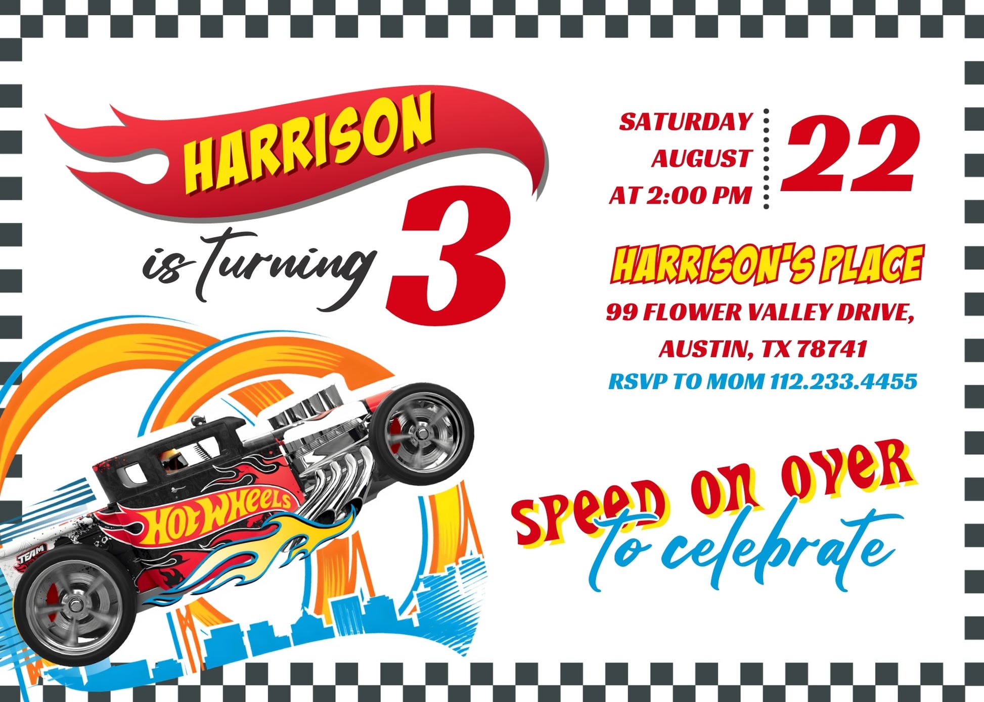 Hot Wheels Racing customizable invitation template | Share or Print | boy | YD097