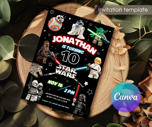Star Wars Darth Vader Lego Minifigures customizable invitation template | Share or Print | FW734