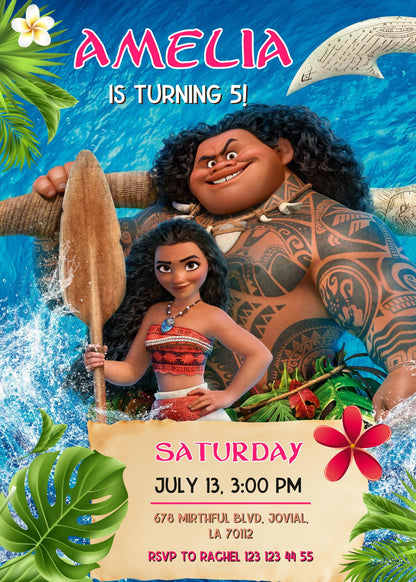 Moana Princess customizable invitation template | Share or Print | girl | DE723