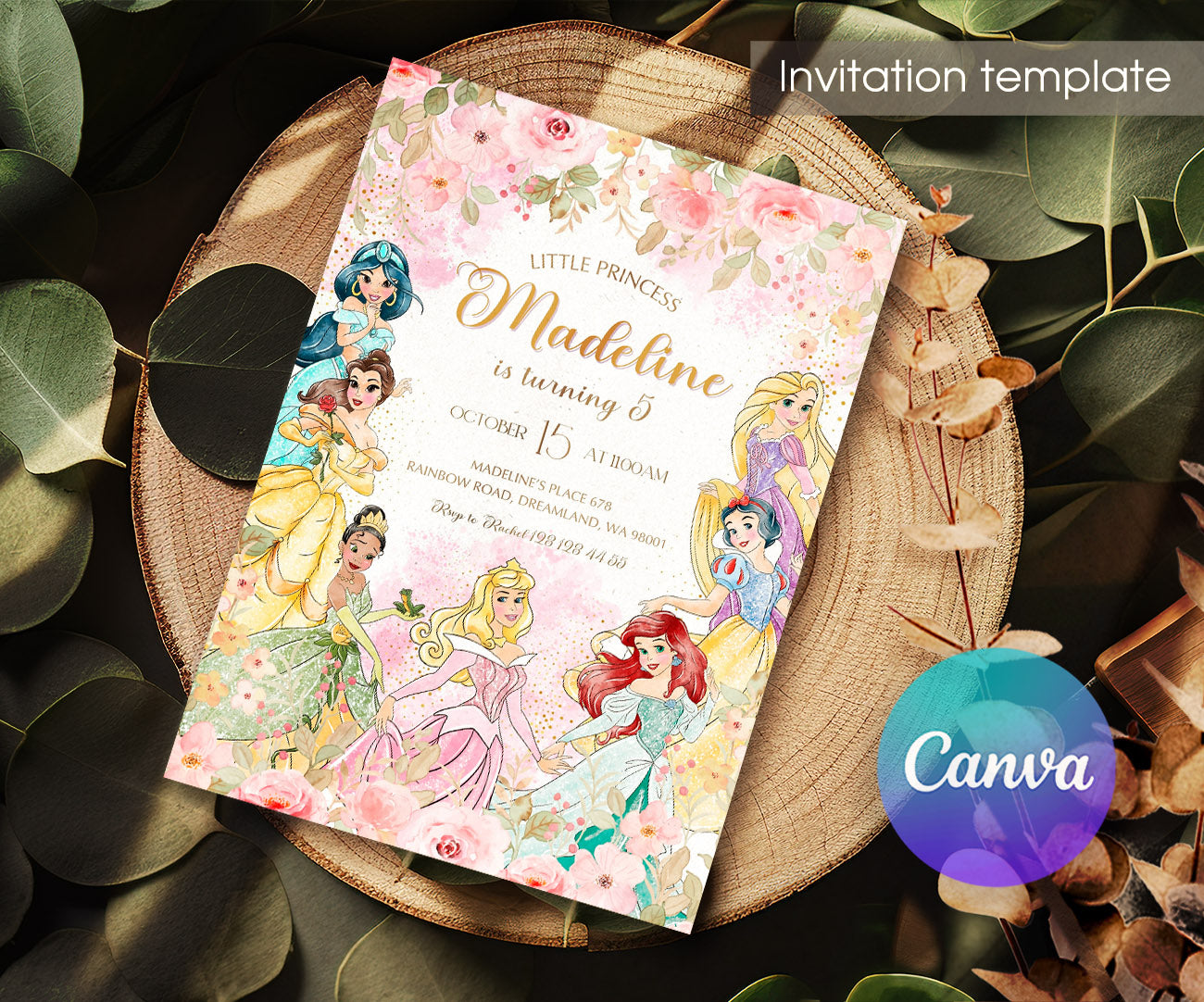 Disney Princess customizable invitation template | Share or Print | girl | LI115