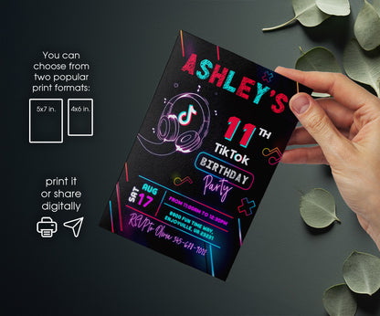 Tik Tok Party customizable invitation template | Share or Print | MR701
