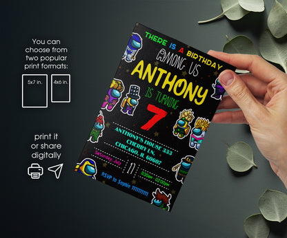 Among Us Gamer customizable invitation template | Share or Print | EJ652