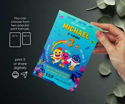 Baby Shark customizable invitation template | Share or Print | OR449