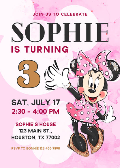 Minnie Mouse Disney Mickey customizable invitation template | Share or Print | girl | DW629