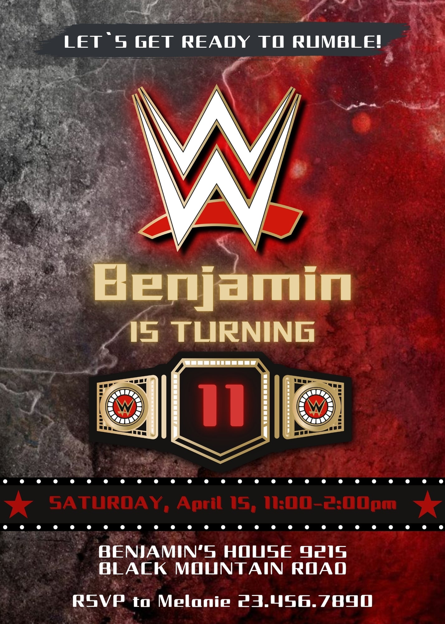 Wrestling WWE WrestleMania customizable invitation template | Share or Print | boy | ZJ046