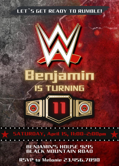Wrestling WWE WrestleMania customizable invitation template | Share or Print | boy | ZJ046