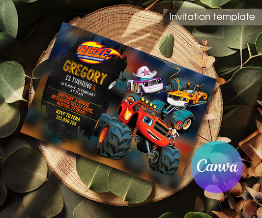 Blaze Monster Machines Trucks customizable invitation template | Share or Print | boy | UM041