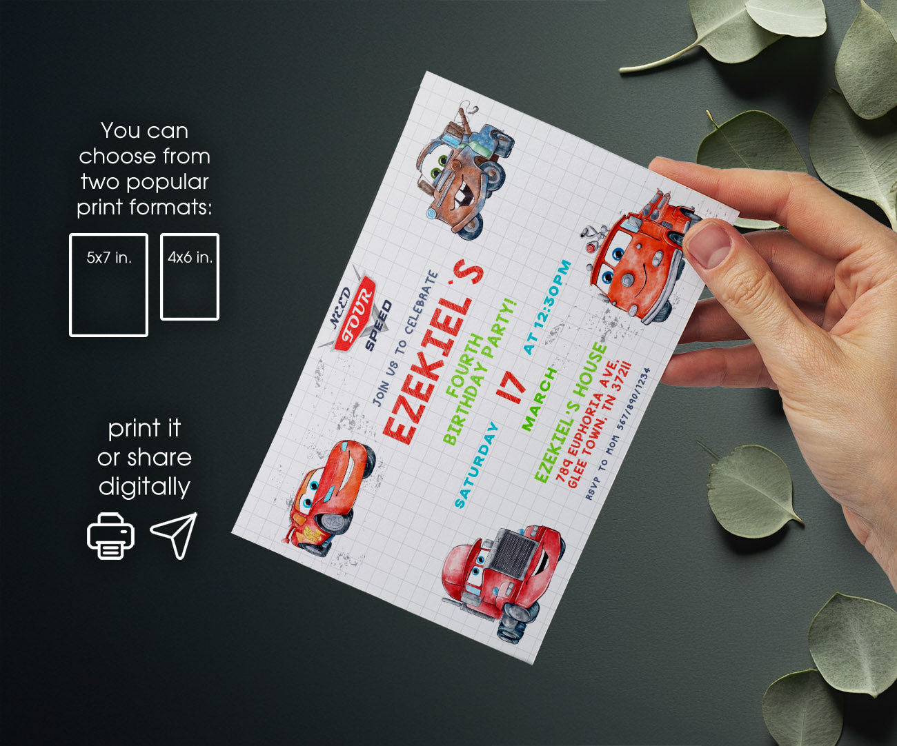 Cars Lightning Mcqueen Four customizable invitation template | Share or Print | boy | VB850