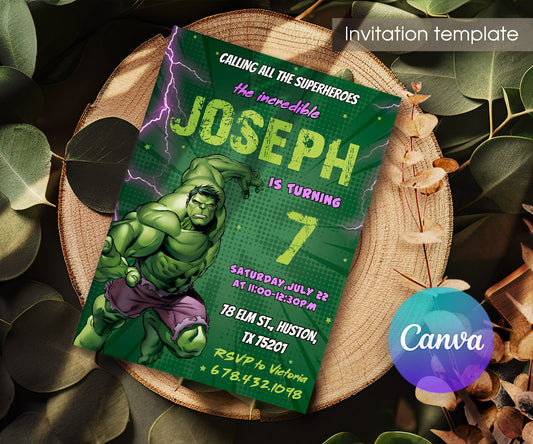 Hulk The Avengers Marvel Superhero customizable invitation template | Share or Print | boy | YR077