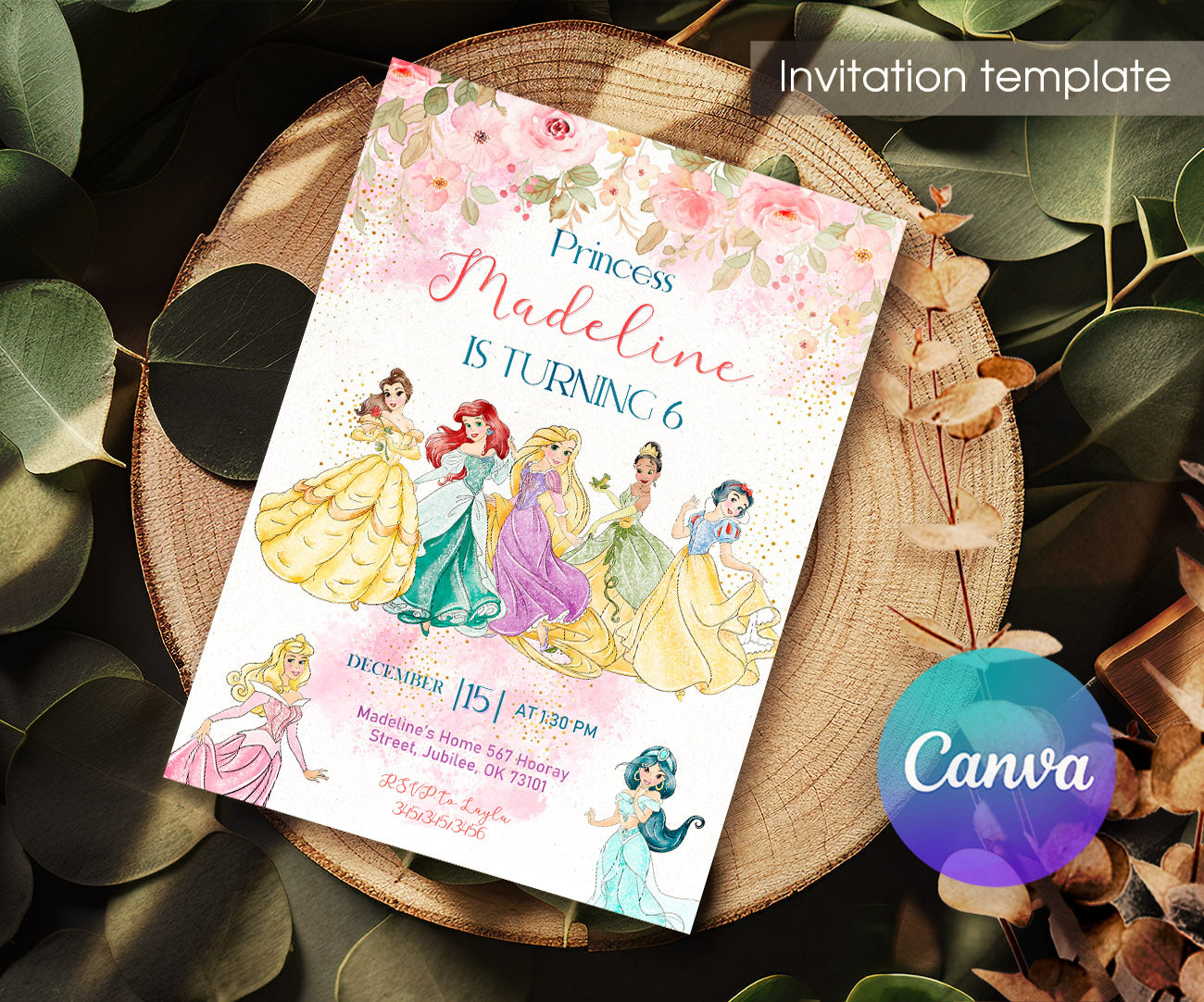Disney Princess customizable invitation template | Share or Print | girl | FE691