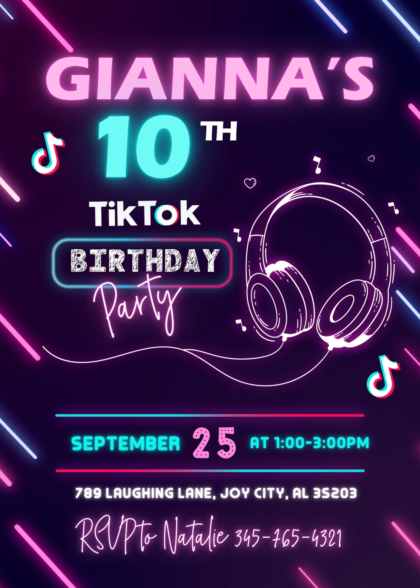 Tik Tok Party customizable invitation template | Share or Print | UC791