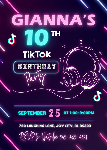 Tik Tok Party customizable invitation template | Share or Print | UC791