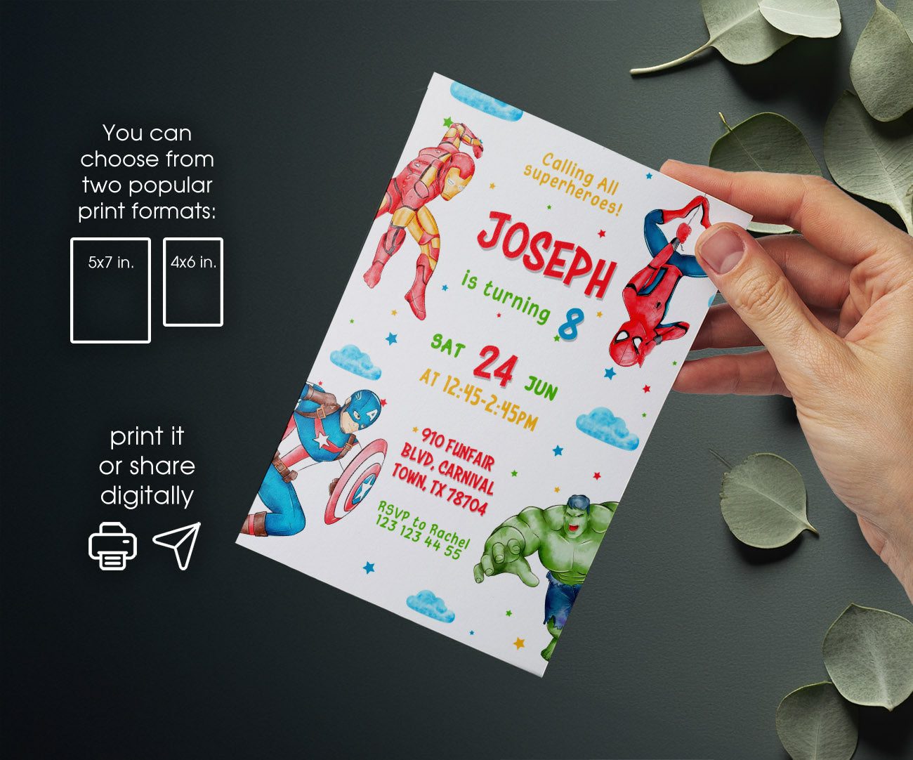 Avengers Marvel Superhero customizable invitation template | Share or Print | boy | FJ240