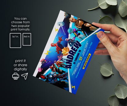 Fortnite Gamer customizable invitation template | Share or Print | boy | NU036