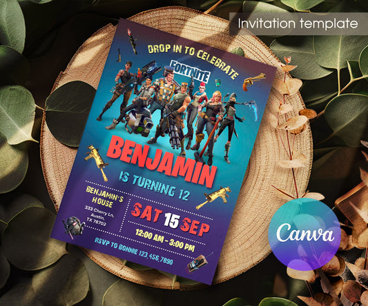 Fortnite Gamer customizable invitation template | Share or Print | boy | VN708