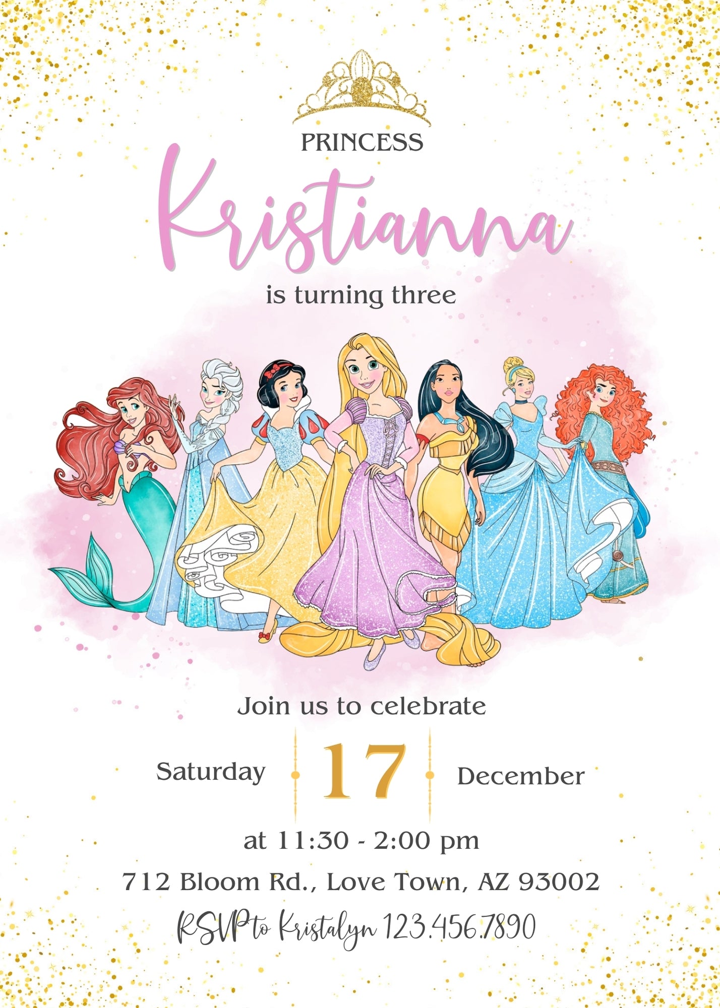 Disney Princess customizable invitation template | Share or Print | girl | HB906