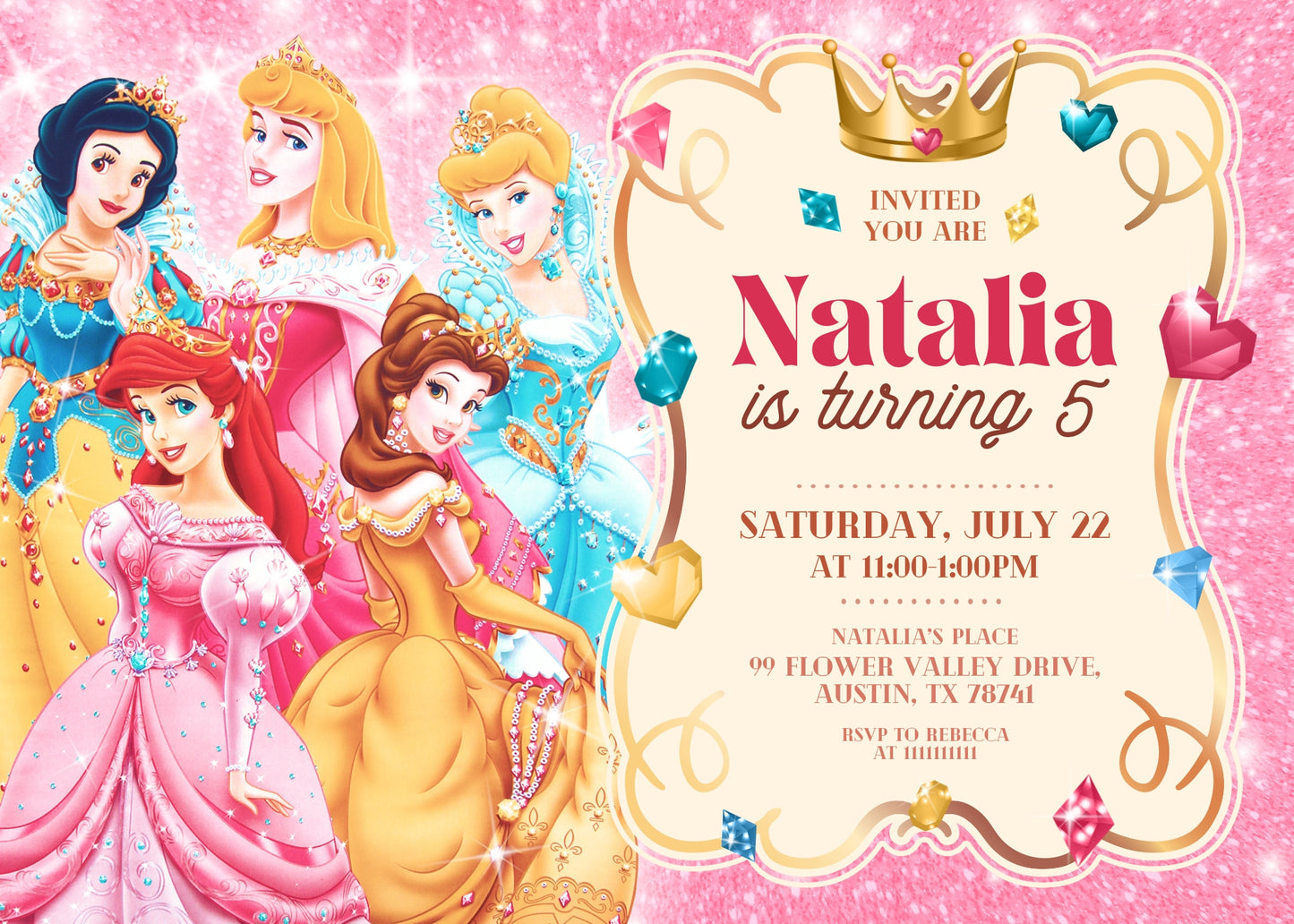 Disney Princess customizable invitation template | Share or Print | girl | NN761
