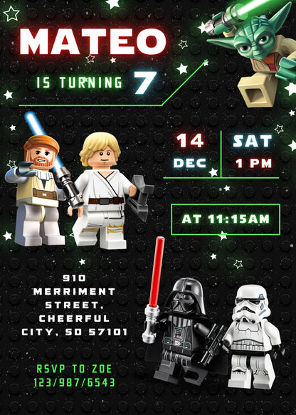 Star Wars Darth Vader Lego Minifigures customizable invitation template | Share or Print | RA483