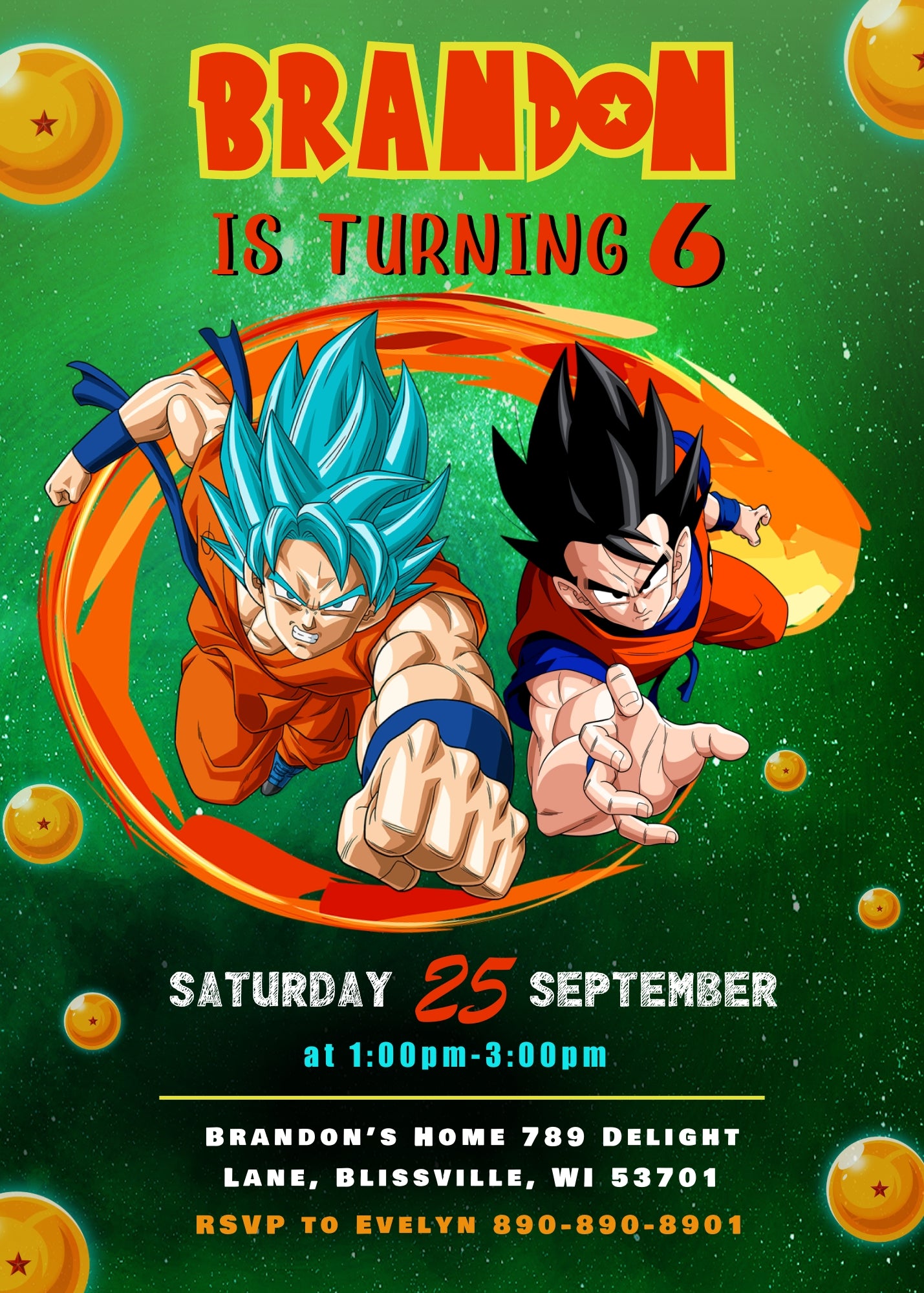 Dragon Ball Z Anime customizable invitation template | Share or Print | boy | TR382