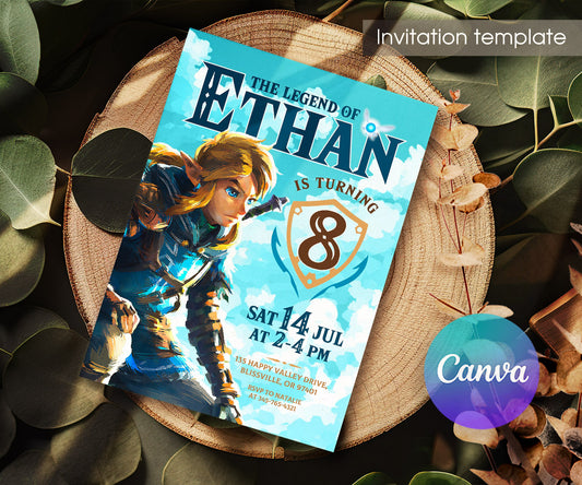 Legend of Zelda Gamer customizable invitation template | Share or Print | JL316