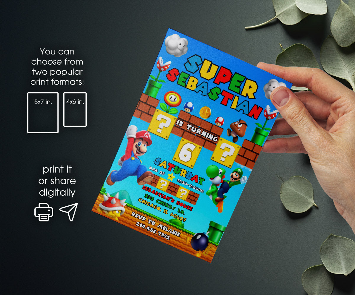 Super Mario Bros customizable invitation template | Share or Print | QX181