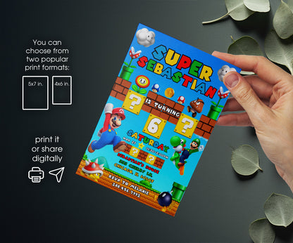 Super Mario Bros customizable invitation template | Share or Print | QX181