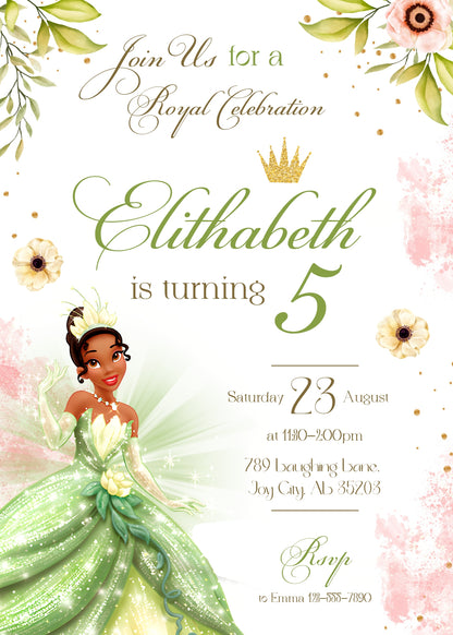 Tiana Frog Princess customizable invitation template | Share or Print | girl | XS438