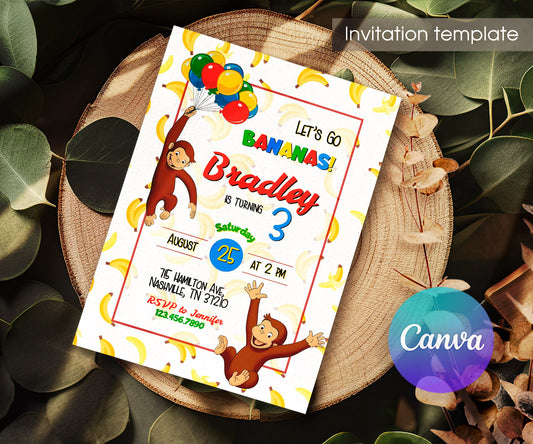 Curious George Monkey customizable invitation template | Share or Print | WT262