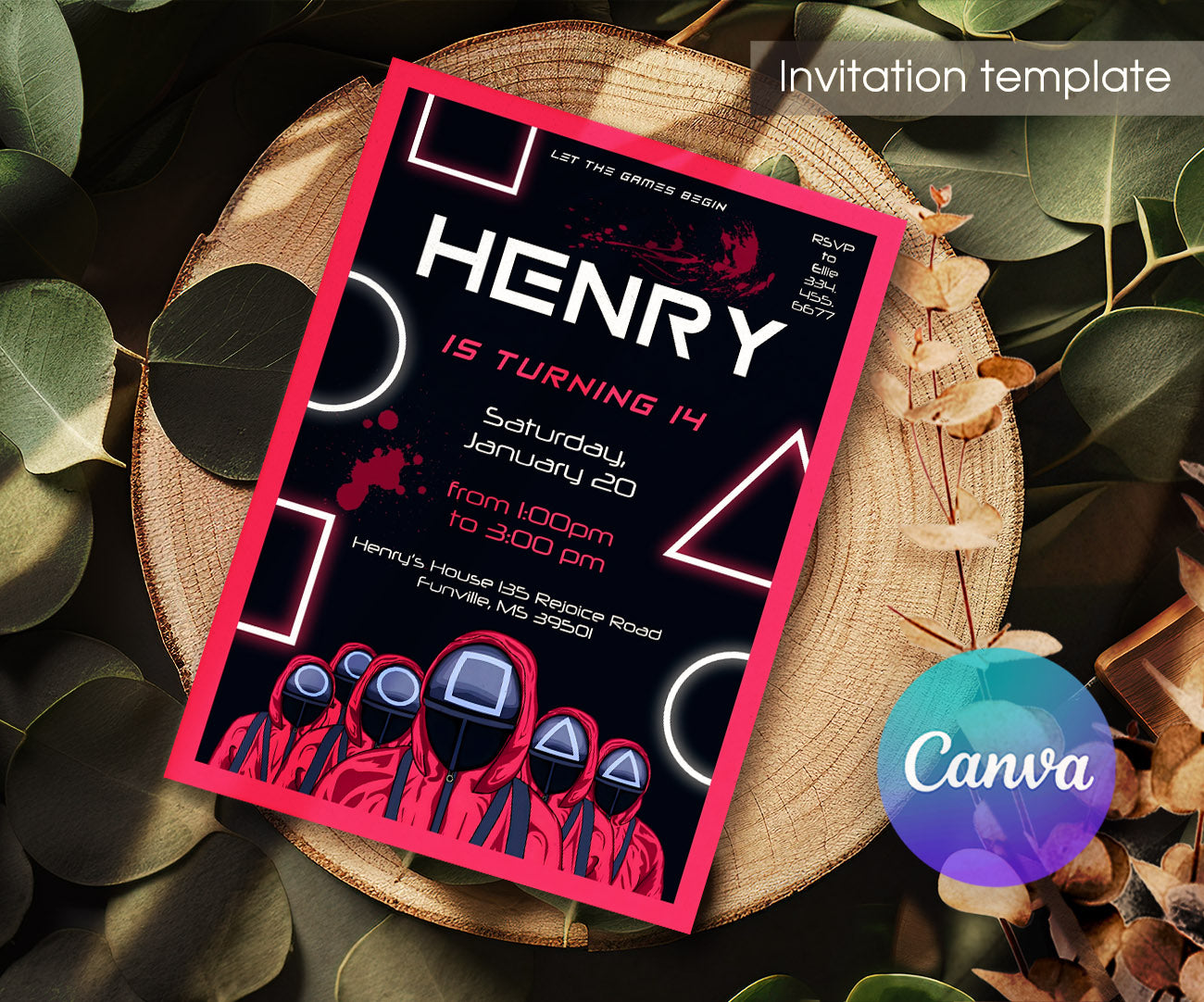 Squid Game customizable invitation template | Share or Print | RN920