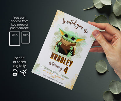 Baby Yoda Grogu Star Wars Mandalorian customizable invitation template | Share or Print | boy | HY325