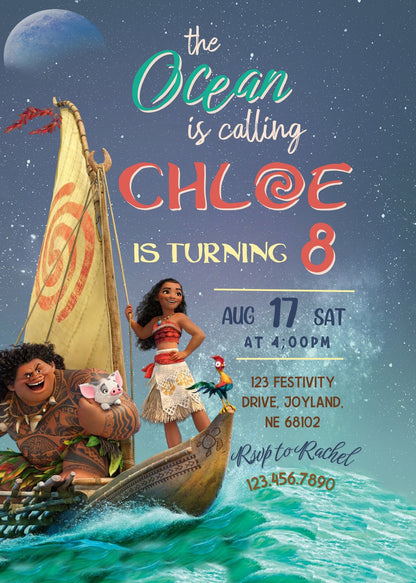 Moana Princess customizable invitation template | Share or Print | girl | TI196