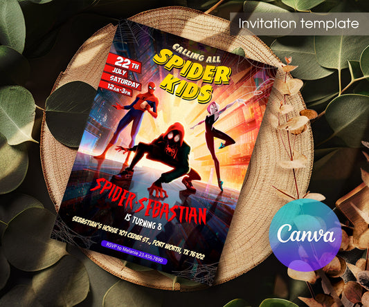 Spider Man Across the Spider-Verse customizable invitation template | Share or Print | boy | NM236