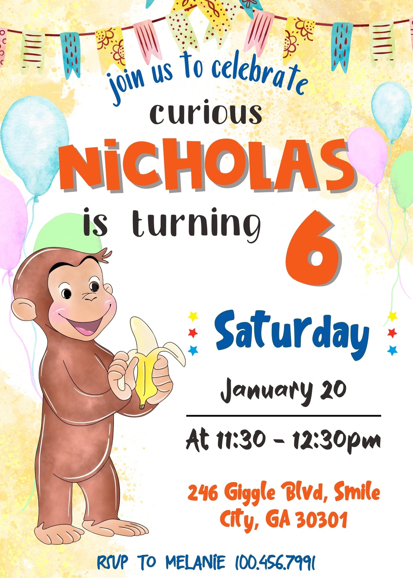 Curious George Monkey customizable invitation template | Share or Print | GS121
