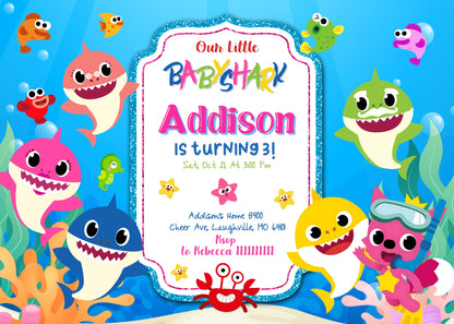 Baby Shark customizable invitation template | Share or Print | BR473