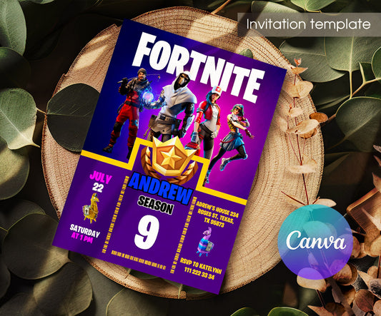 Fortnite Gamer customizable invitation template | Share or Print | boy | NN093