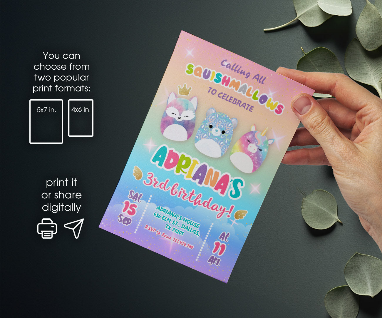 Squishmallows customizable invitation template | Share or Print | OH977