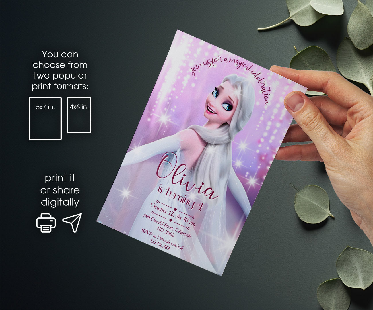 Frozen Elsa customizable invitation template | Share or Print | girl | RE024