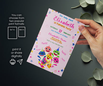 Baby Shark customizable invitation template | Share or Print | ZB996