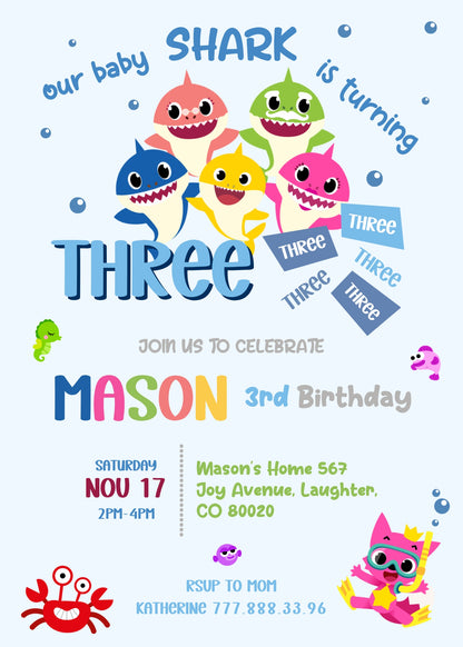 Baby Shark customizable invitation template | Share or Print | SE439
