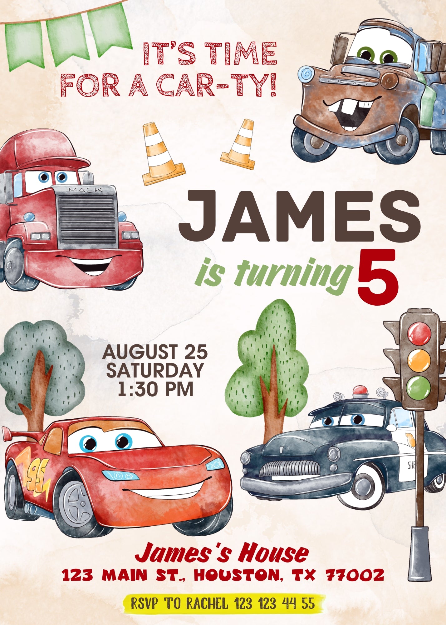 Cars Lightning McQueen customizable invitation template | Share or Print | boy | NP111