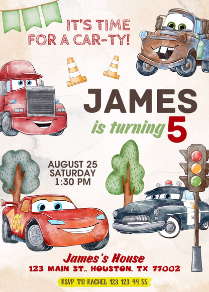 Cars Lightning McQueen customizable invitation template | Share or Print | boy | NP111